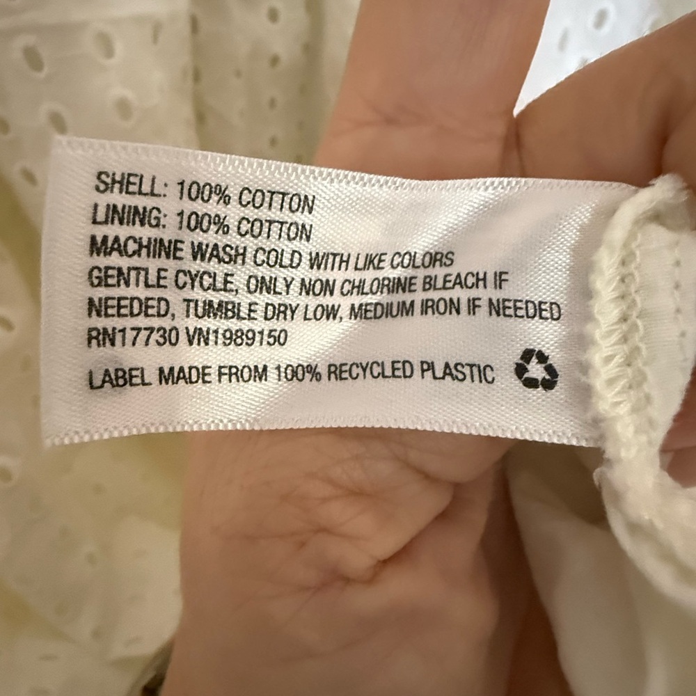 A New Day White Eyelet Midi Dress 100% Cotton Puff Sleeve Pockets LWD Bride L - Picture 7 of 11